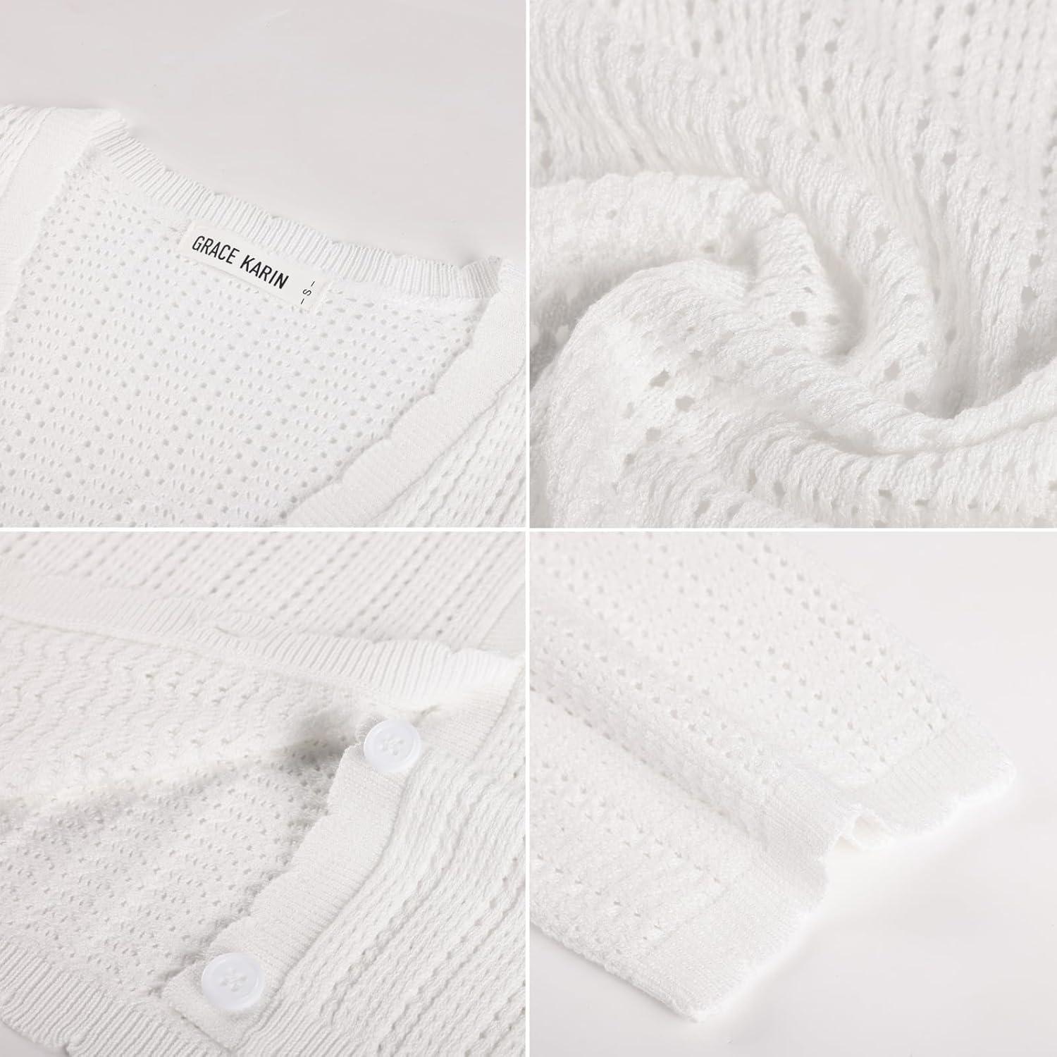 imageGRACE KARIN Short Sleeve Summer Cardigan Sweaters for Women 2026 Lightweight Shrug Crochet Beach Cover UpsIvory White