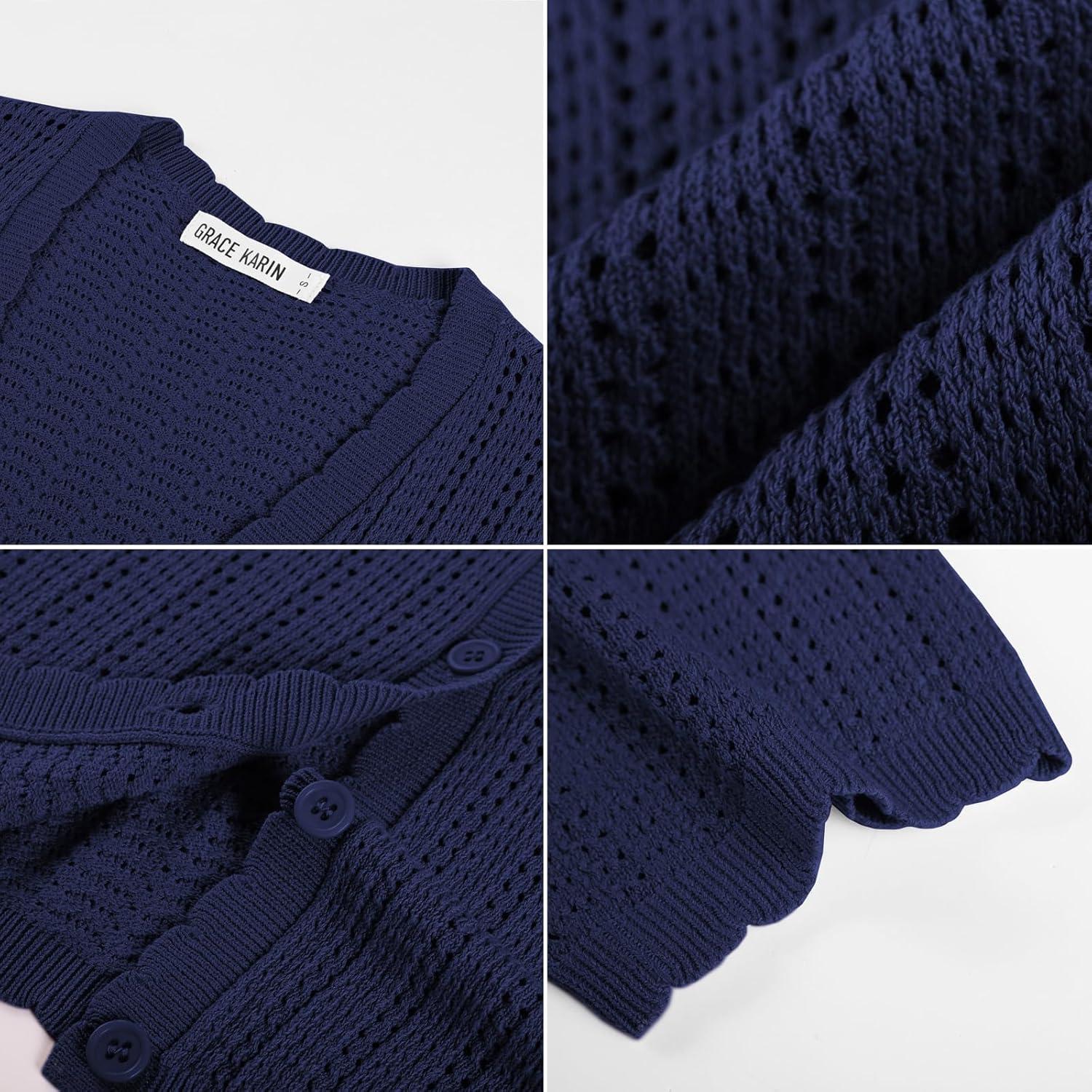 imageGRACE KARIN Short Sleeve Summer Cardigan Sweaters for Women 2026 Lightweight Shrug Crochet Beach Cover UpsNavy Blue