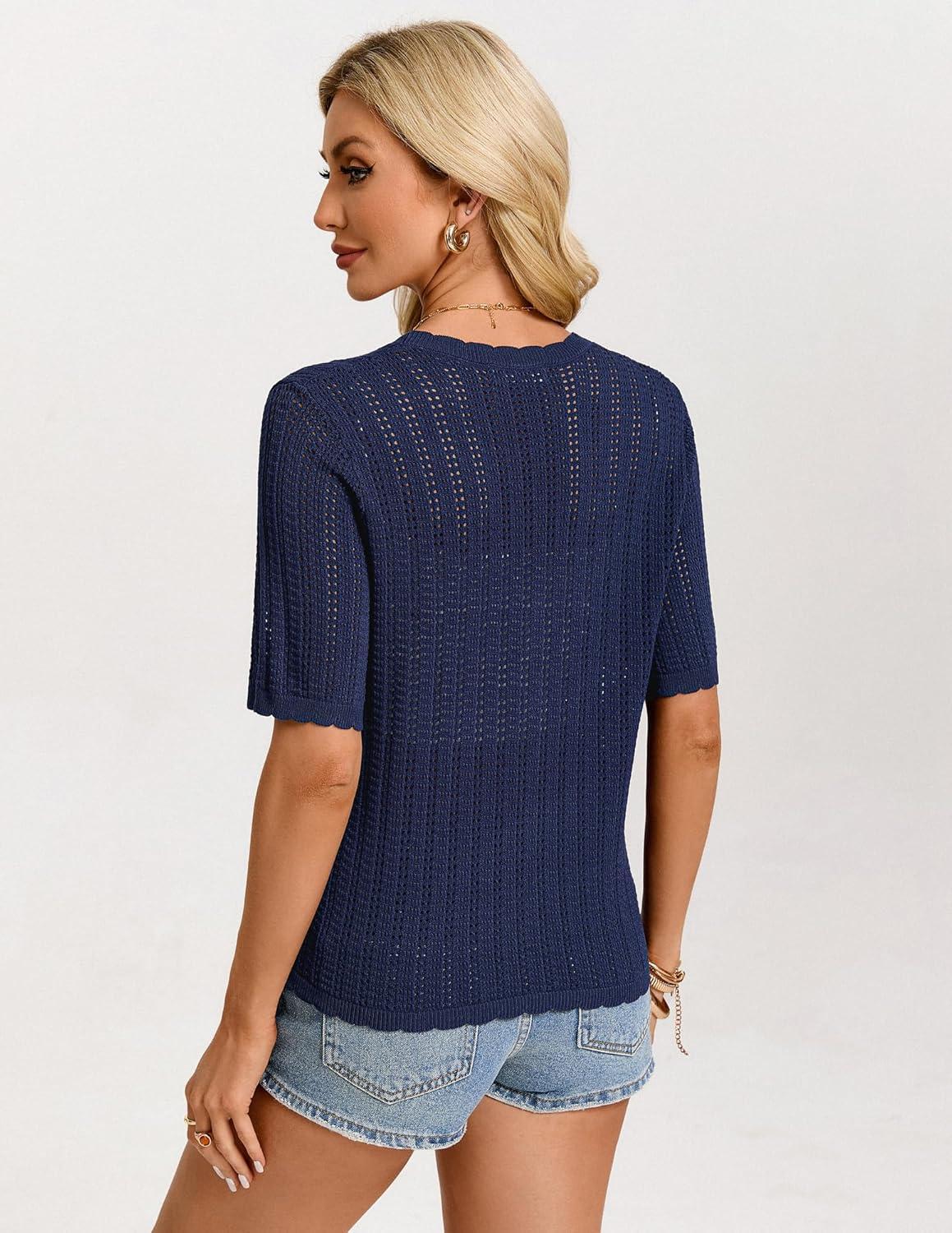 imageGRACE KARIN Short Sleeve Summer Cardigan Sweaters for Women 2026 Lightweight Shrug Crochet Beach Cover UpsNavy Blue