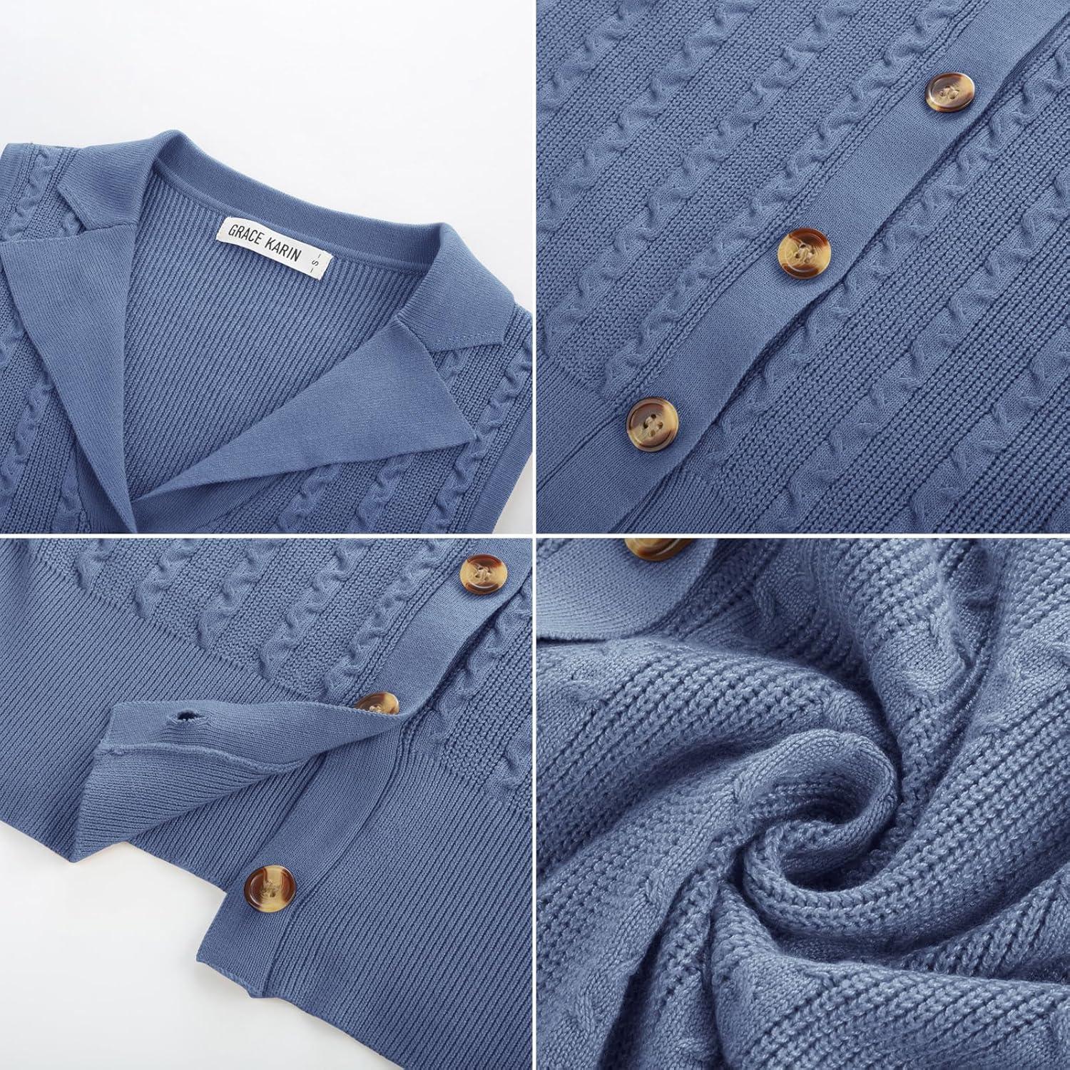 imageGRACE KARIN Sweater Vest Women Summer Sleeveless Knit Cardigans V Neck Collared Lightweight Button Down Sweaters TopsBlue