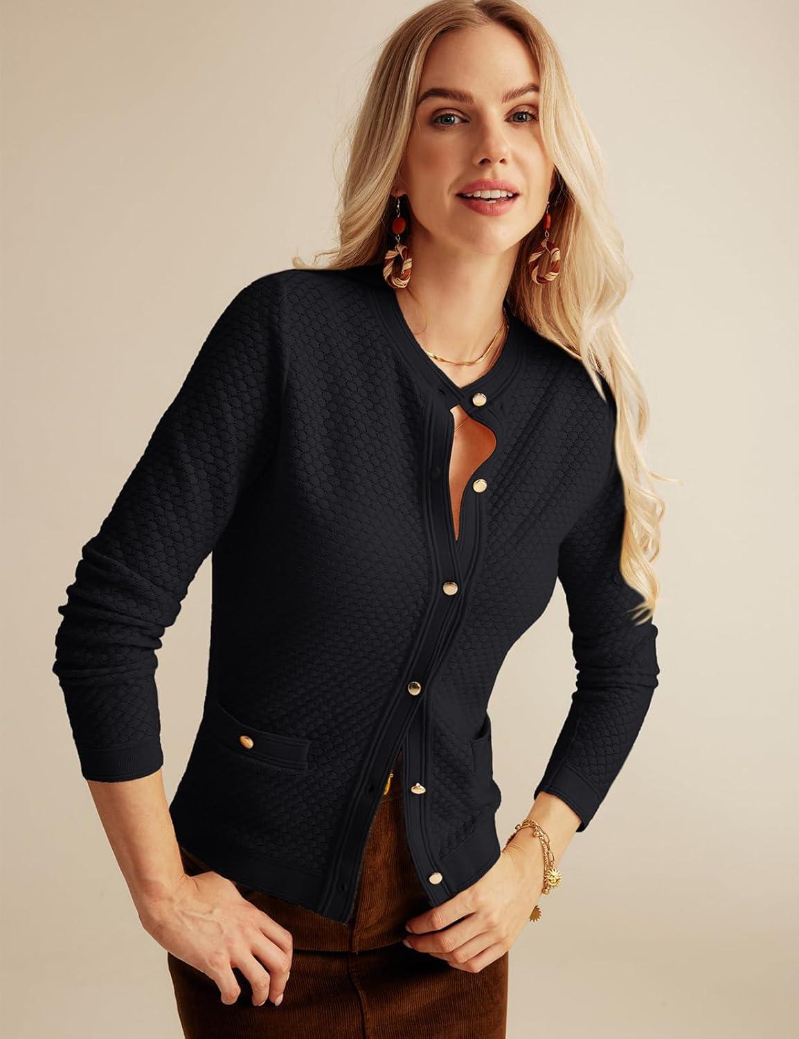 imageGRACE KARIN Womens 2024 Cardigan Sweaters Dressy Long Sleeve Button Down Sweater Jacket Open Front Sweater with Pockets