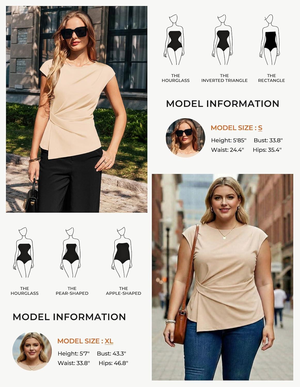imageGRACE KARIN Womens 2026 Spring Short Sleeve Tops Dressy Casual Crew Neck Peplum Shirts Trendy Tunic Blouses with KnotApricot