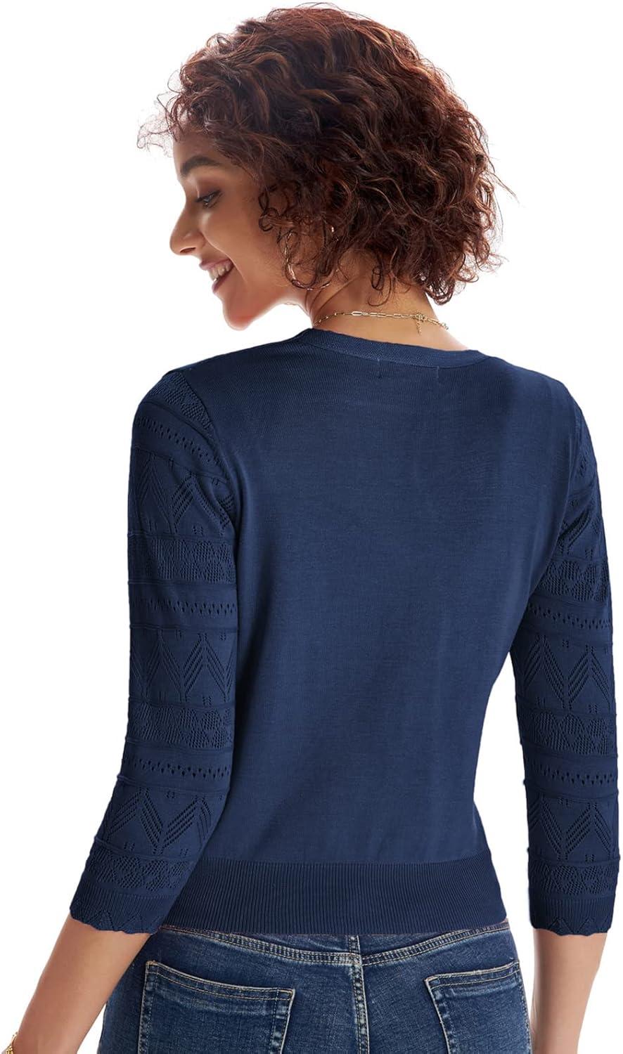 imageGRACE KARIN Womens Cardigans Shrugs for Dresses 34 Sleeve Cardigan V Neck Button Down Sweater LightweightNavy Blue