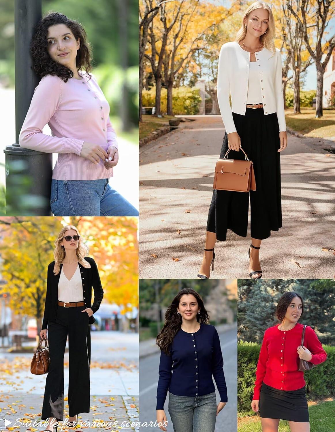 imageGRACE KARIN Womens Lightweight Spring Cardigan Long Sleeve Knit Crop Sweater Trendy Button Open Front Crewneck JacketApricot