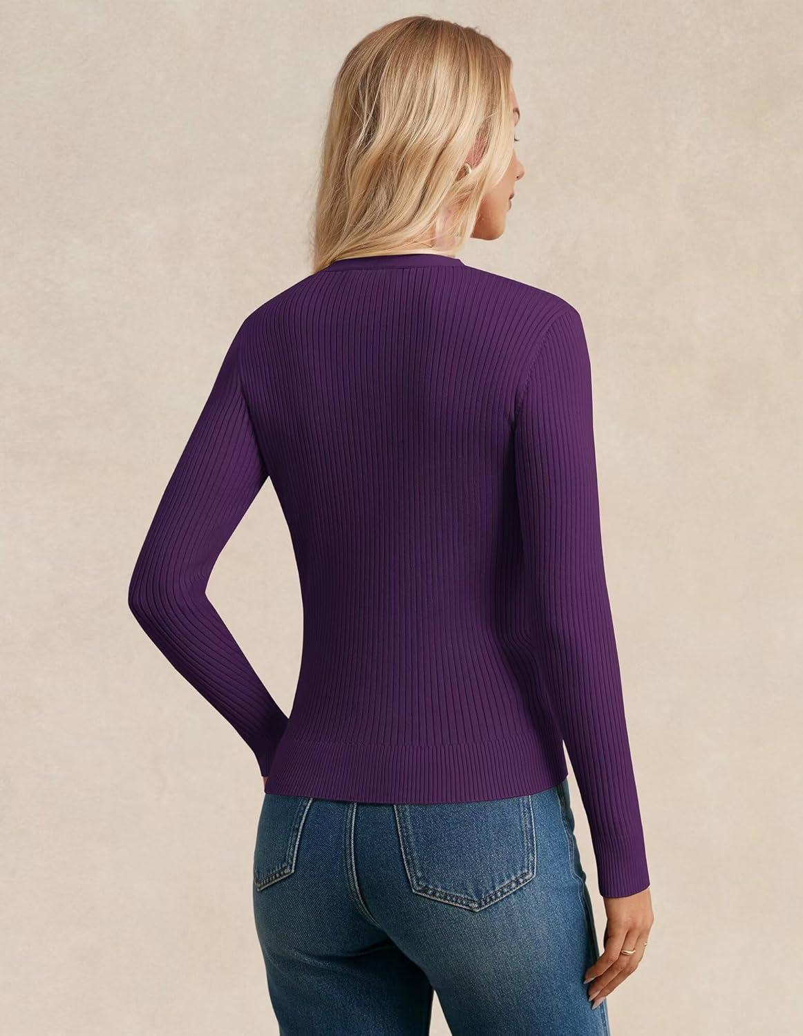 imageGRACE KARIN Womens Long Sleeve V Neck Button Up Cardigan Sweaters Trendy Ribbed Knit Open Front Casual JacketDark Purple