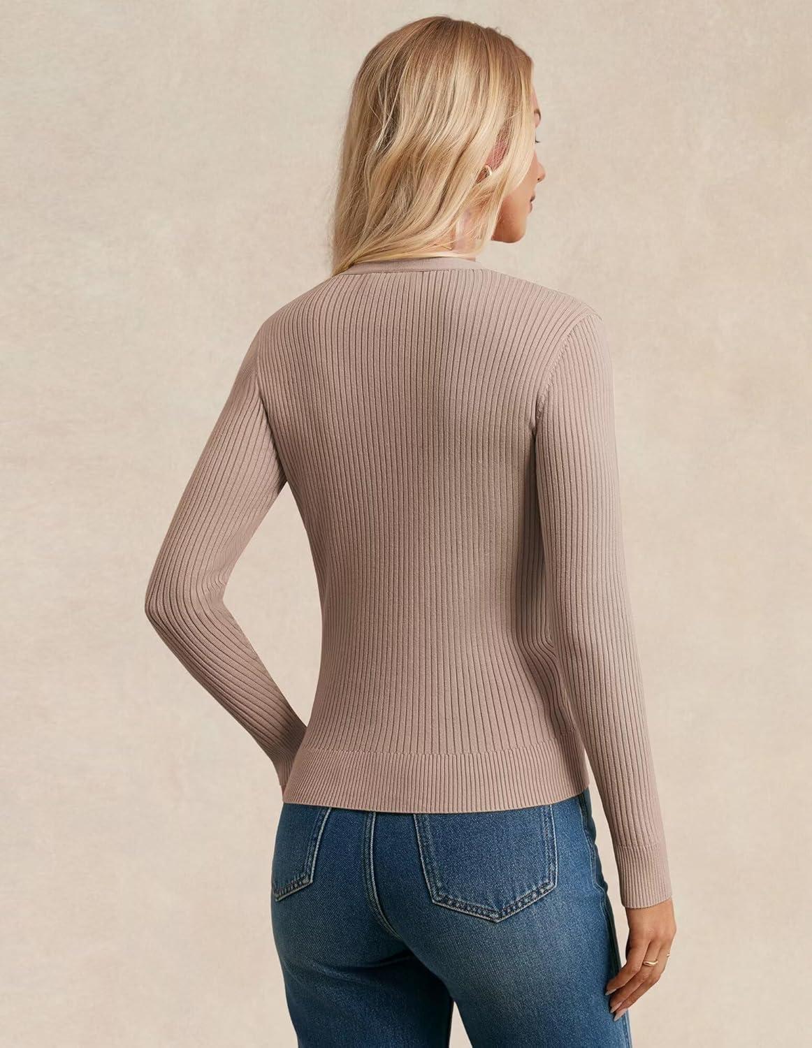 imageGRACE KARIN Womens Long Sleeve V Neck Button Up Cardigan Sweaters Trendy Ribbed Knit Open Front Casual JacketMid Khaki