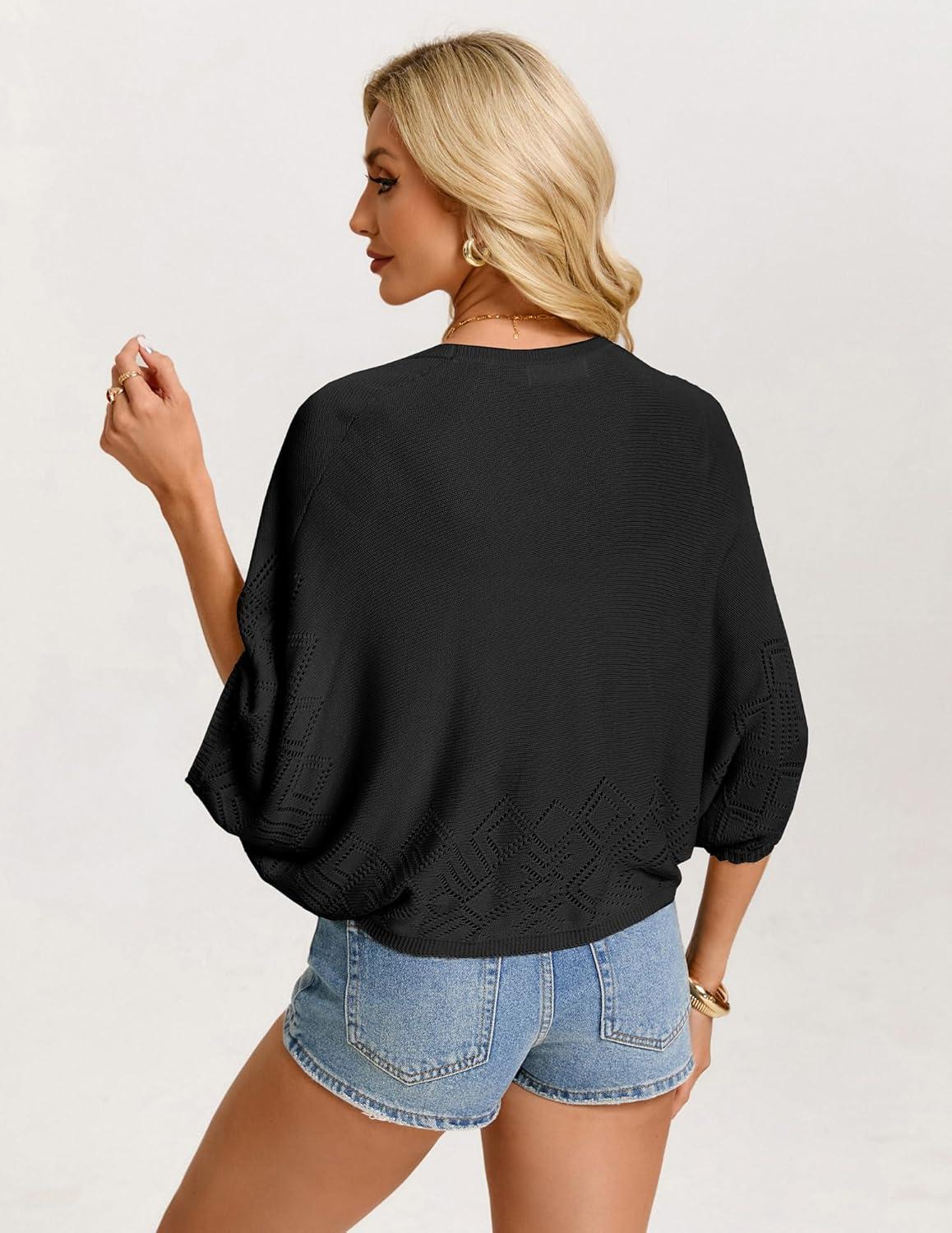 imageGRACE KARIN Womens Summer Crochet Cardigans Short Sleeve Cropped Bolero Shrug Lightweight Open Front Sweater OutwearBlack