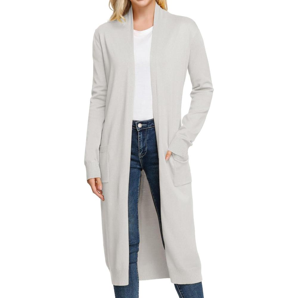 imageGRACE KARIN Essential Solid Open Front Maxi Long Knitted Cardigan Sweater for WomenGrey