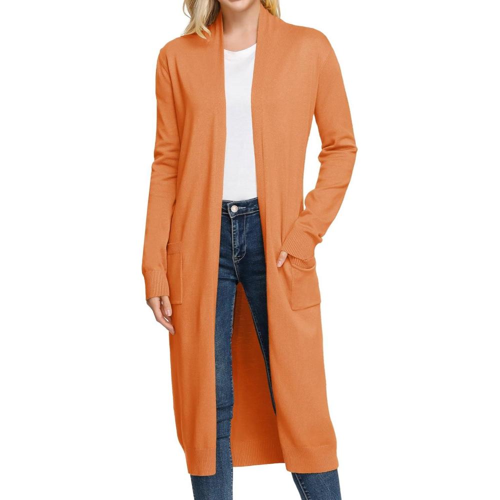 imageGRACE KARIN Essential Solid Open Front Maxi Long Knitted Cardigan Sweater for WomenOrange