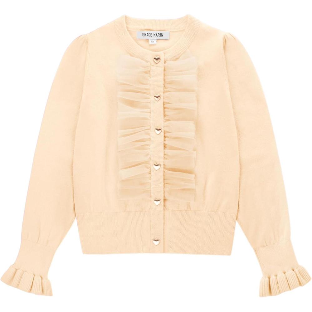 imageGRACE KARIN Girls Cardigan Button Up Knit Mesh Ruffle Uniform Sweater Size 512Apricot