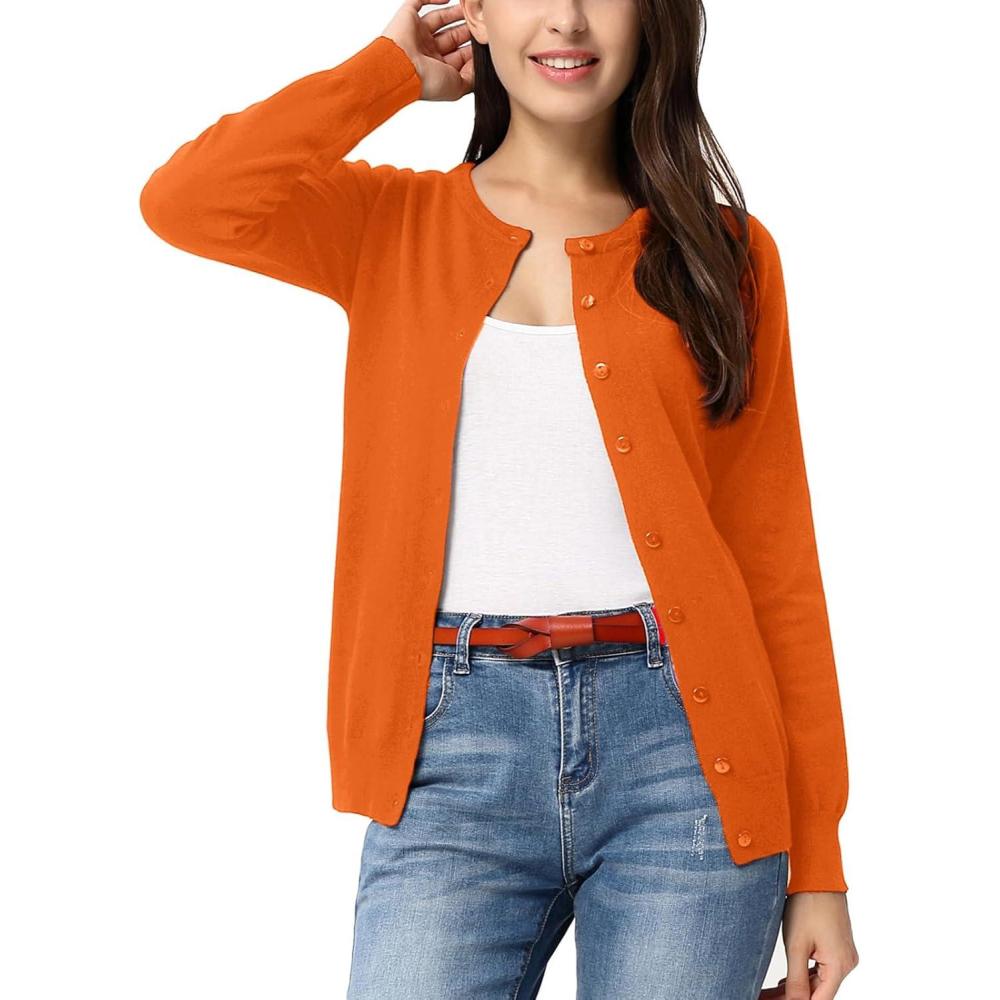 imageGRACE KARIN Orange Cardigan for Women Dressy Button Up Sweater Jacket Lightweight Spring Clothes Cardigans Outfits XL