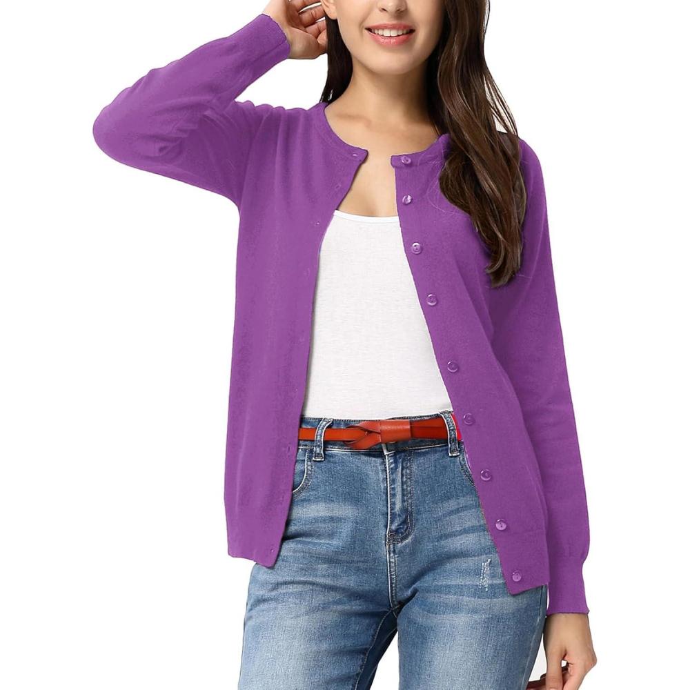 imageGRACE KARIN Purple Cardigan Sweaters for Women Lightweight Button Down Sweater Tops Dressy Casual Spring Clothes S