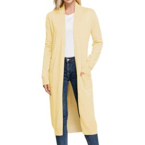 GRACE KARIN Essential Solid Open Front Maxi Long Knitted Cardigan Sweater for Women(Butter Yellow)