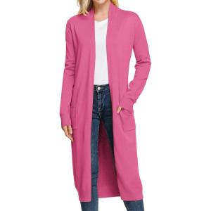 GRACE KARIN Essential Solid Open Front Maxi Long Knitted Cardigan Sweater for Women(Deep Pink)