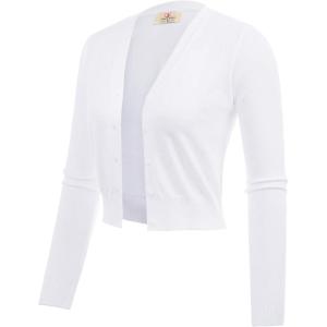 GRACE KARIN Long Sleeve Cropped Cardigan Sweaters for Women Lightweight Button Down V-Neck Open Front Bolero Shrug Jacket White 3XL