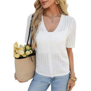 GRACE KARIN Short Sleeve Summer Cardigan Sweaters for Women 2026 Lightweight Shrug Crochet Beach Cover Ups(Ivory White)
