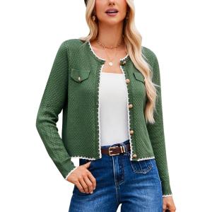 GRACE KARIN Women’s Cardigans 2024 Button Down Knit Sweater Contrast Color Lightweight Lady Jackets Fall Outfits(Army Green)