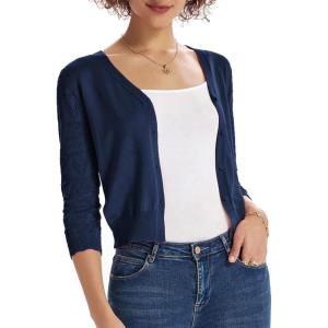 GRACE KARIN Women’s Cardigans Shrugs for Dresses 3/4 Sleeve Cardigan V Neck Button Down Sweater Lightweight(Navy Blue)