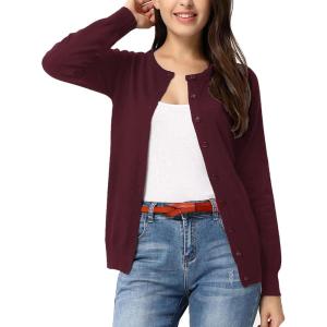 GRACE KARIN Womens Long Sleeve Knit Cardigan Sweaters Casual Dressy Open Front Button Down Cardigans Spring Outfits S Wine Red