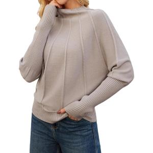 GRACE KARIN Women’s Mock Neck Batwing Sleeve Sweater Loose Knitted Pullover Sweaters Ribbed Sweater Tops(Apricot)