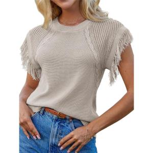 GRACE KARIN Womens Sleeveless Sweater Vest Fringe Cap Sleeve Sweater Casual Crew Neck Loose Fit Pullover Tank Tops S-2XL