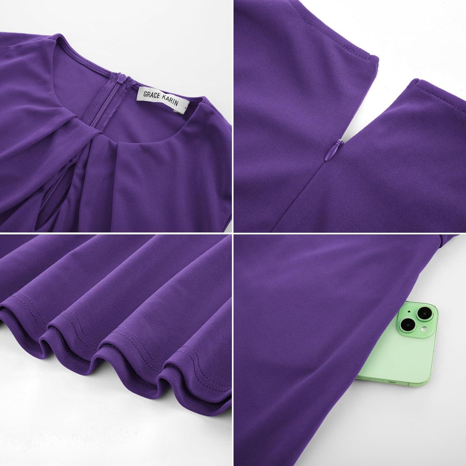 imageGRACE KARIN Women 2026 Work Dress Sleeveless Tie Waist Elegant Party Cocktail A Line Flowy Midi Dresses with PocketsPurple
