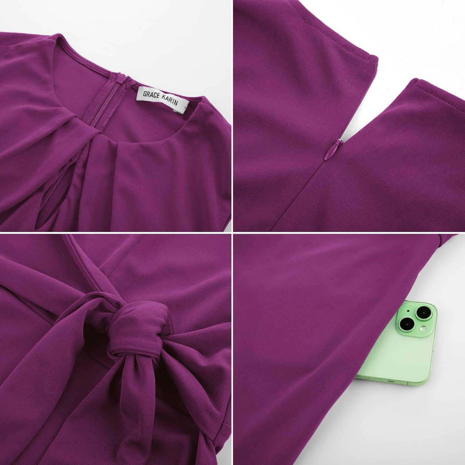 imageGRACE KARIN Women 2026 Work Dress Sleeveless Tie Waist Elegant Party Cocktail A Line Flowy Midi Dresses with PocketsPurple Red