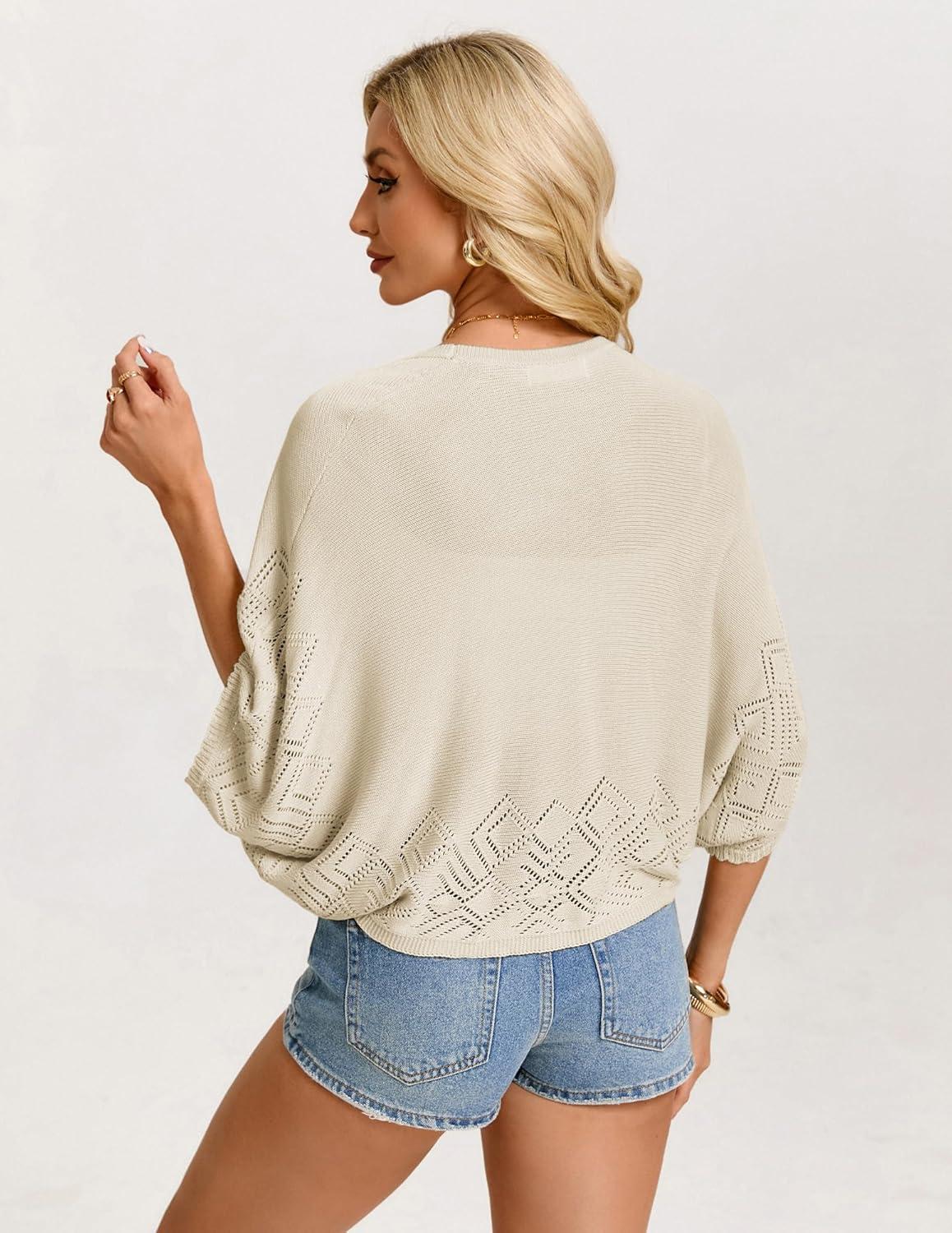 imageGRACE KARIN Womens Summer Crochet Cardigans Short Sleeve Cropped Bolero Shrug Lightweight Batwing Sweater OutwearApricot