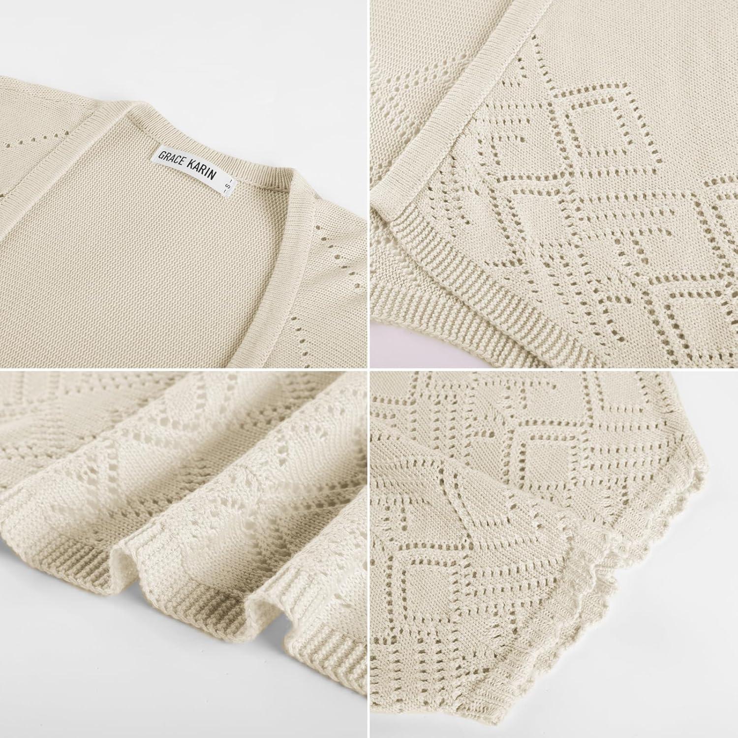 imageGRACE KARIN Womens Summer Crochet Cardigans Short Sleeve Cropped Bolero Shrug Lightweight Batwing Sweater OutwearApricot