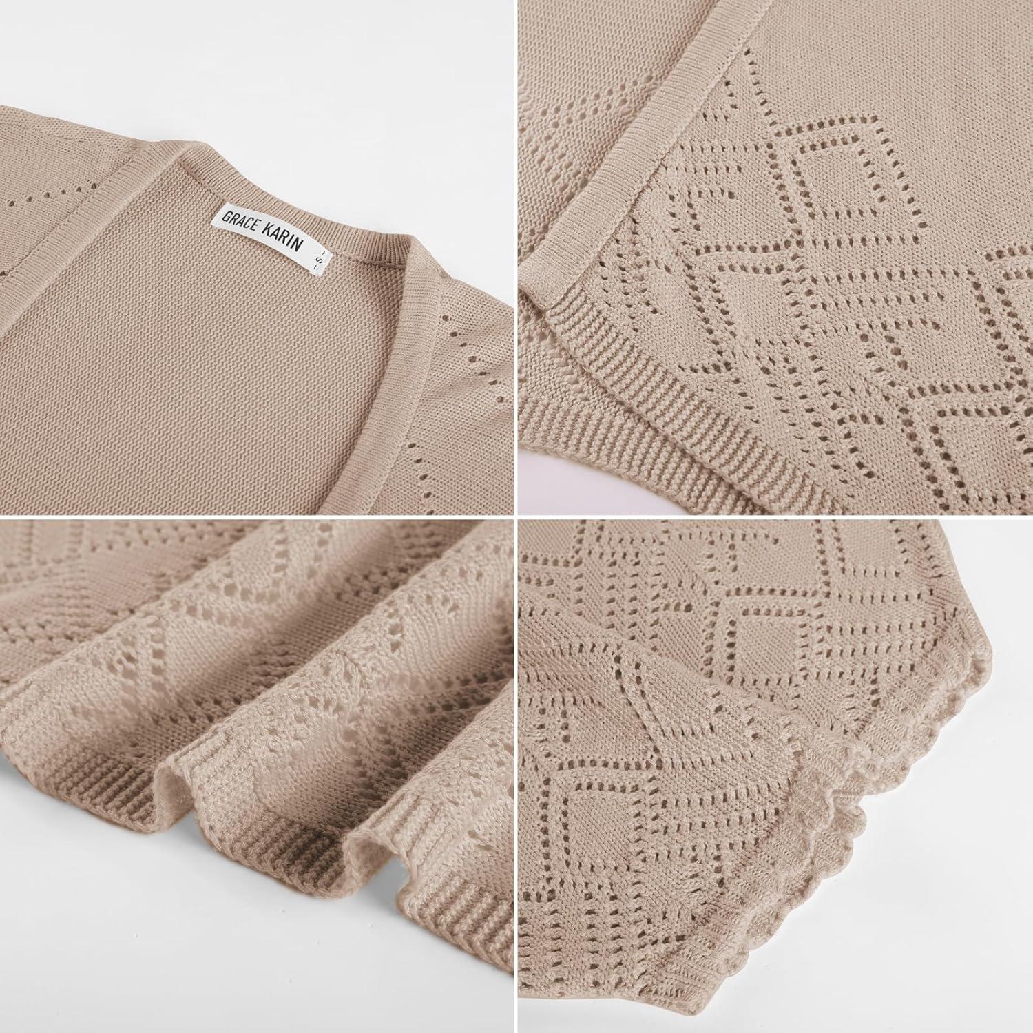 imageGRACE KARIN Womens Summer Crochet Cardigans Short Sleeve Cropped Bolero Shrug Lightweight Batwing Sweater OutwearKhaki