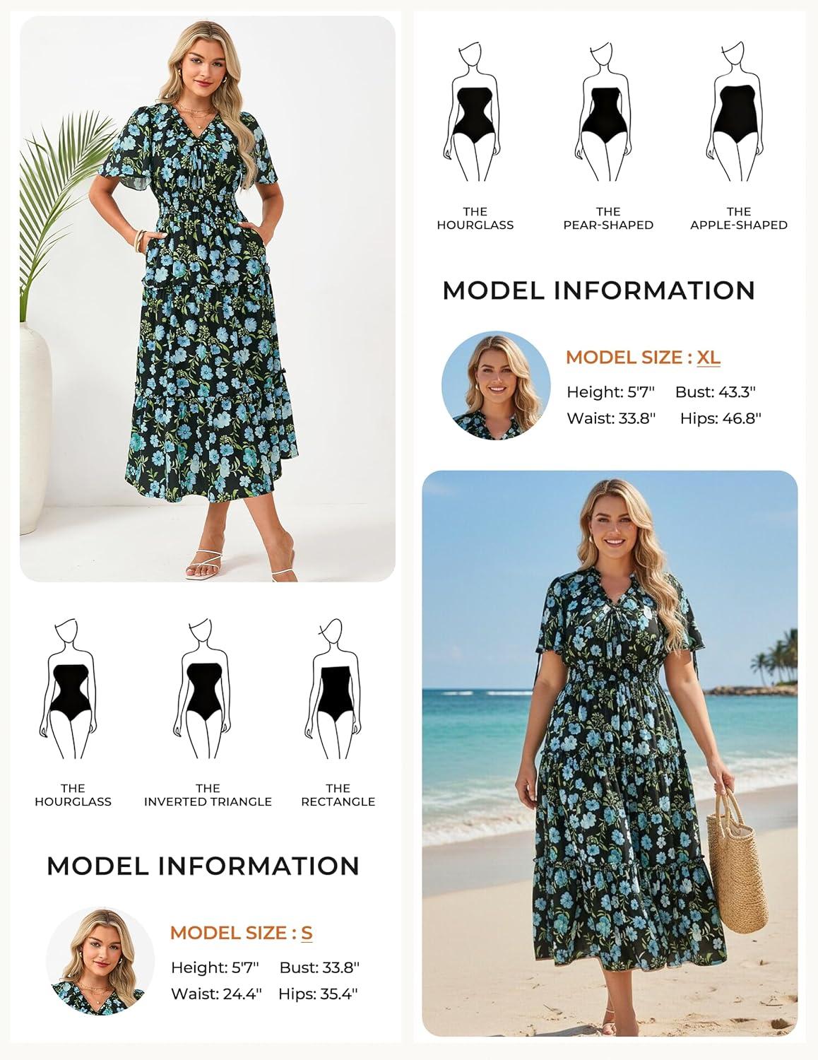 imageGRACE KARIN Womens Summer Floral Maxi Dresses 2026 Short Sleeve Casual Dress Flowy Beach Vacation Sundress with PocketsBlack Blue Floral