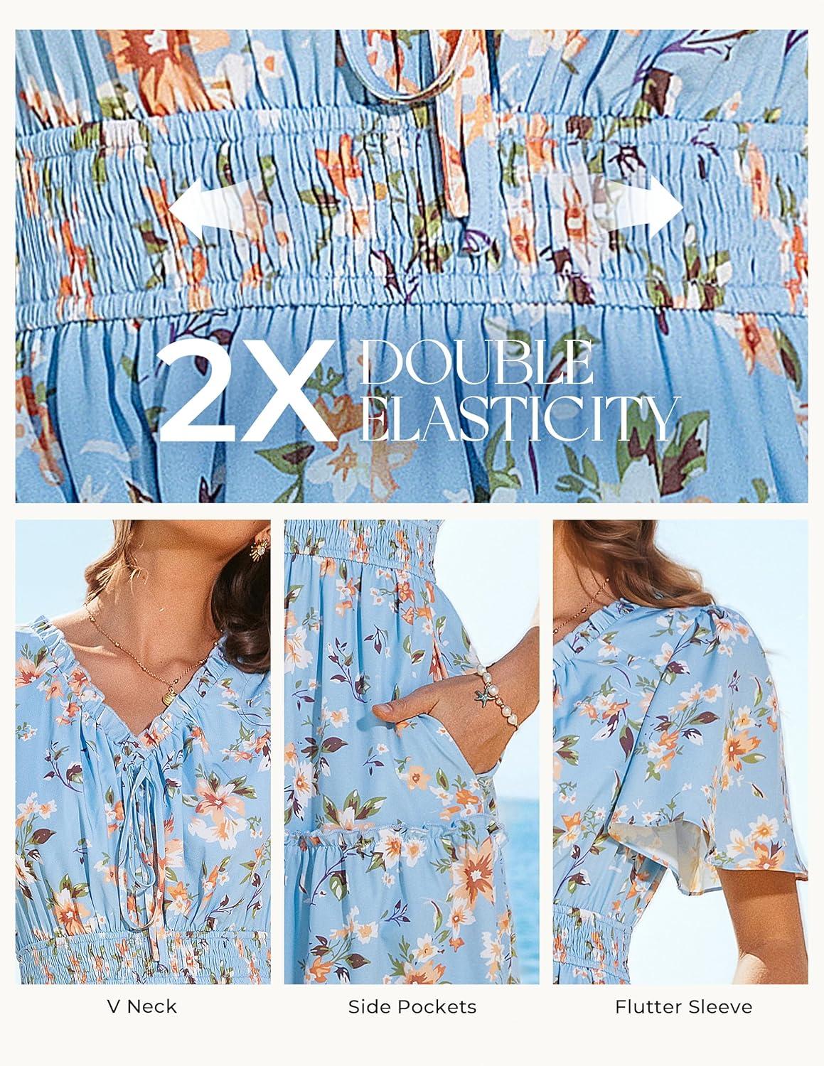 imageGRACE KARIN Womens Summer Floral Maxi Dresses 2026 Short Sleeve Casual Dress Flowy Beach Vacation Sundress with PocketsLight Blue Floral