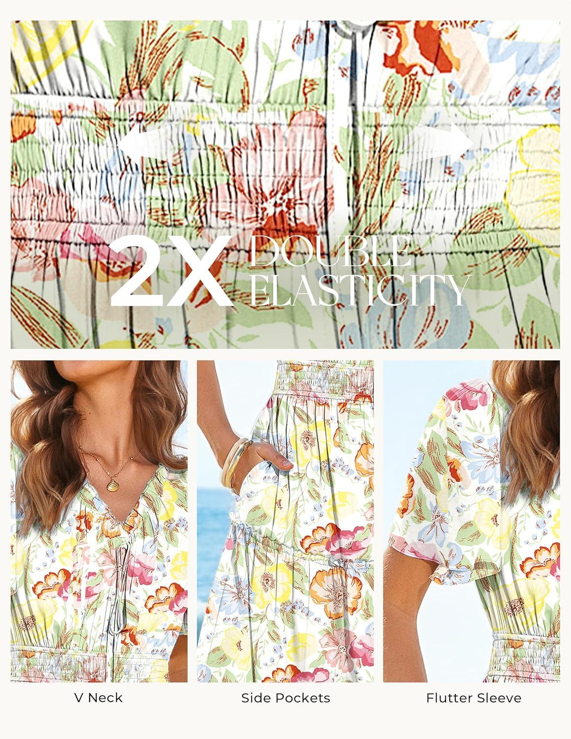 imageGRACE KARIN Womens Summer Floral Maxi Dresses 2026 Short Sleeve Casual Dress Flowy Beach Vacation Sundress with PocketsOrange Yellow Floral