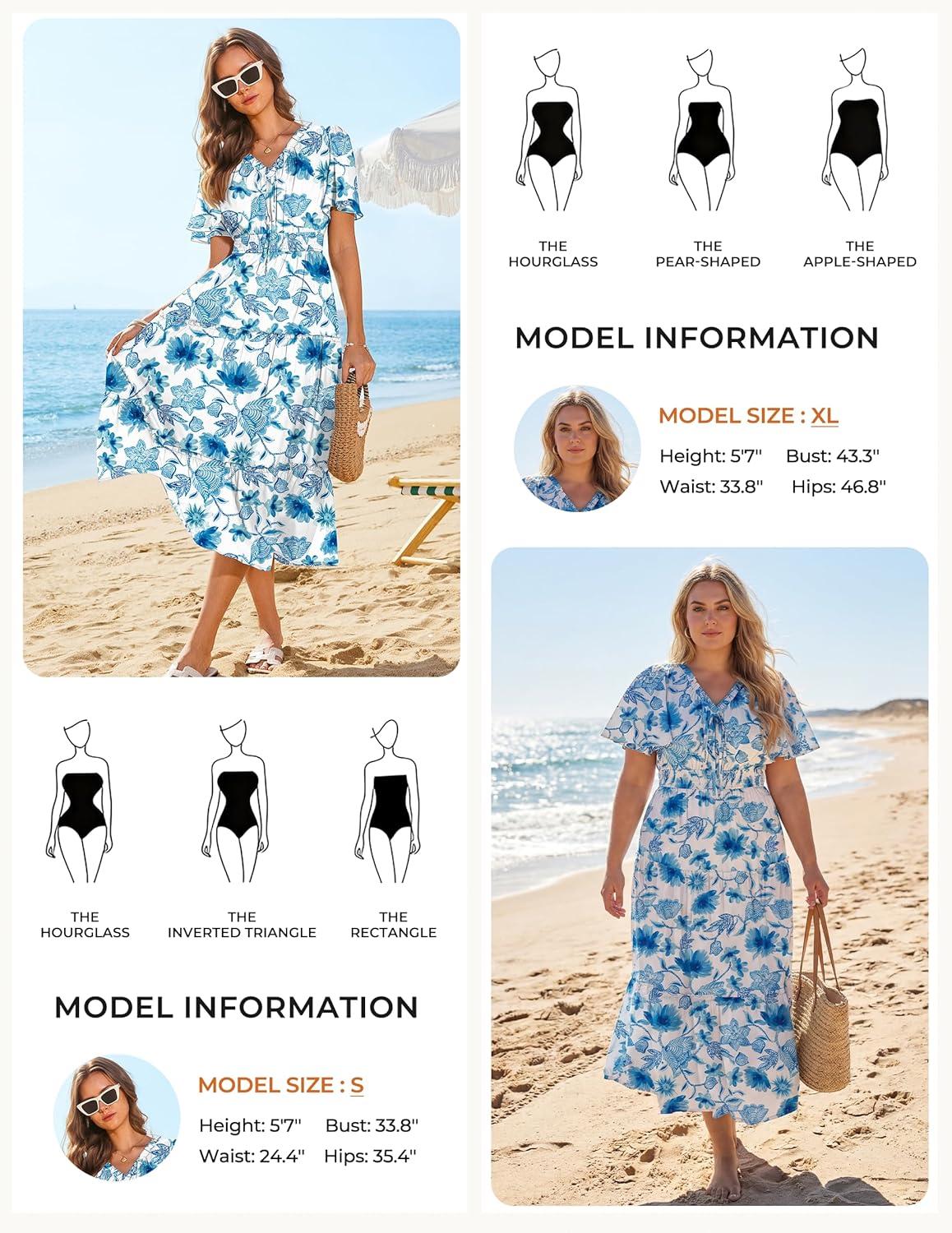 imageGRACE KARIN Womens Summer Floral Maxi Dresses 2026 Short Sleeve Casual Dress Flowy Beach Vacation Sundress with PocketsWhite Blue Floral