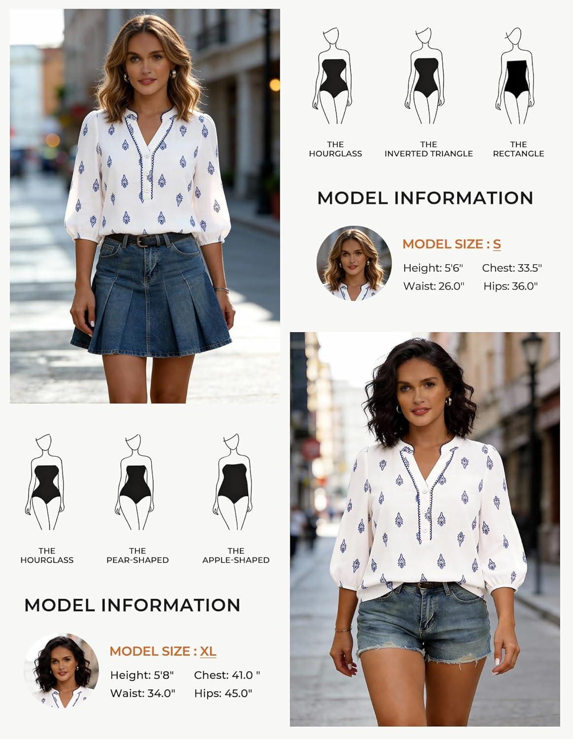 imageGRACE KARIN Womens V Neck Summer Casual Tops2026 Fashion Floral Boho ShirtButton Up 34 Sleeve Blouses for VacationWhite Blue
