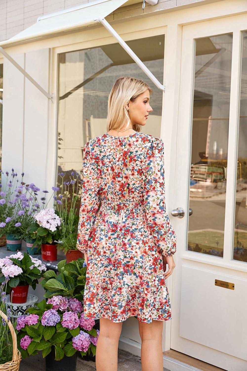 imageGRACE KARIN Spring Dresses for Women 2026Casual Long Sleeve Mini Dress Floral Wedding Guest Dress with PocketsMulticolored