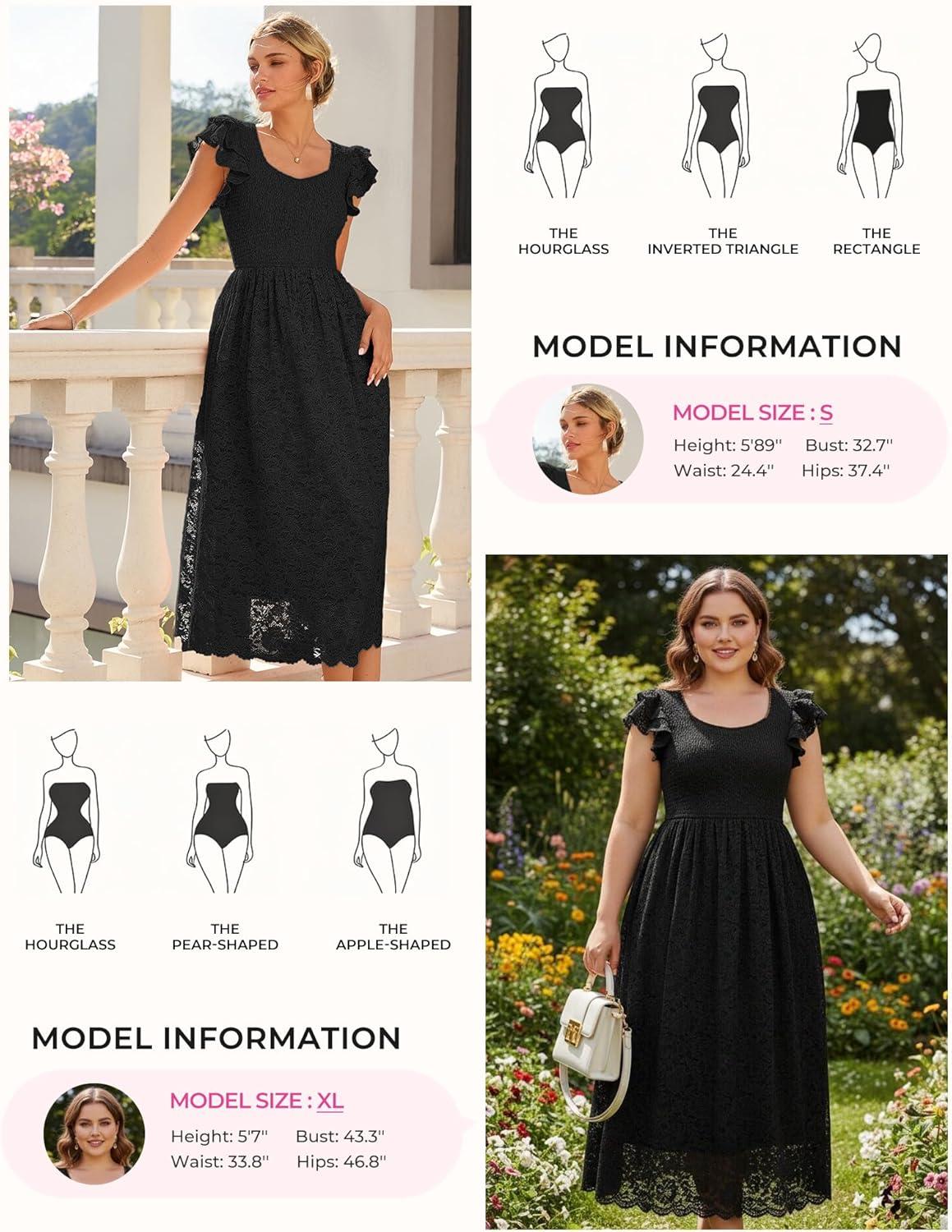 imageGRACE KARIN Womens Cocktail Party DressesLace Wedding Guest DressesV Neck Formal Midi DressBlack