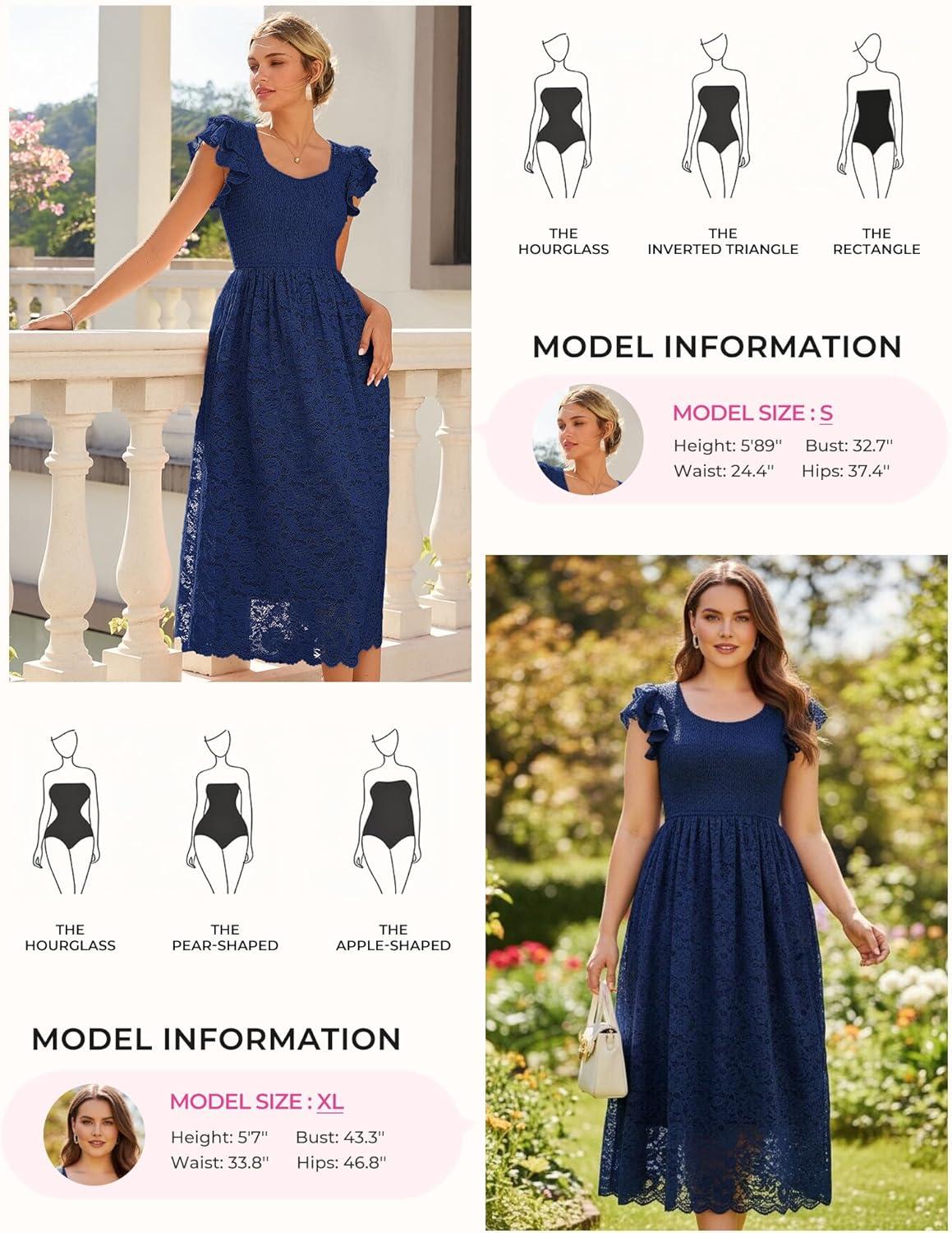 imageGRACE KARIN Womens Cocktail Party DressesLace Wedding Guest DressesV Neck Formal Midi DressNavy Blue