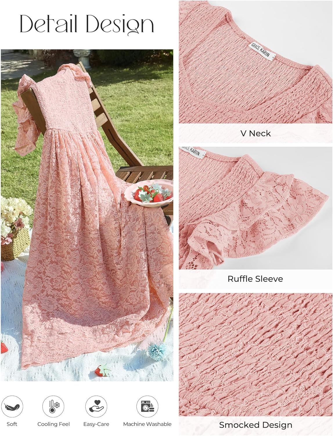 imageGRACE KARIN Womens Cocktail Party DressesLace Wedding Guest DressesV Neck Formal Midi DressPink