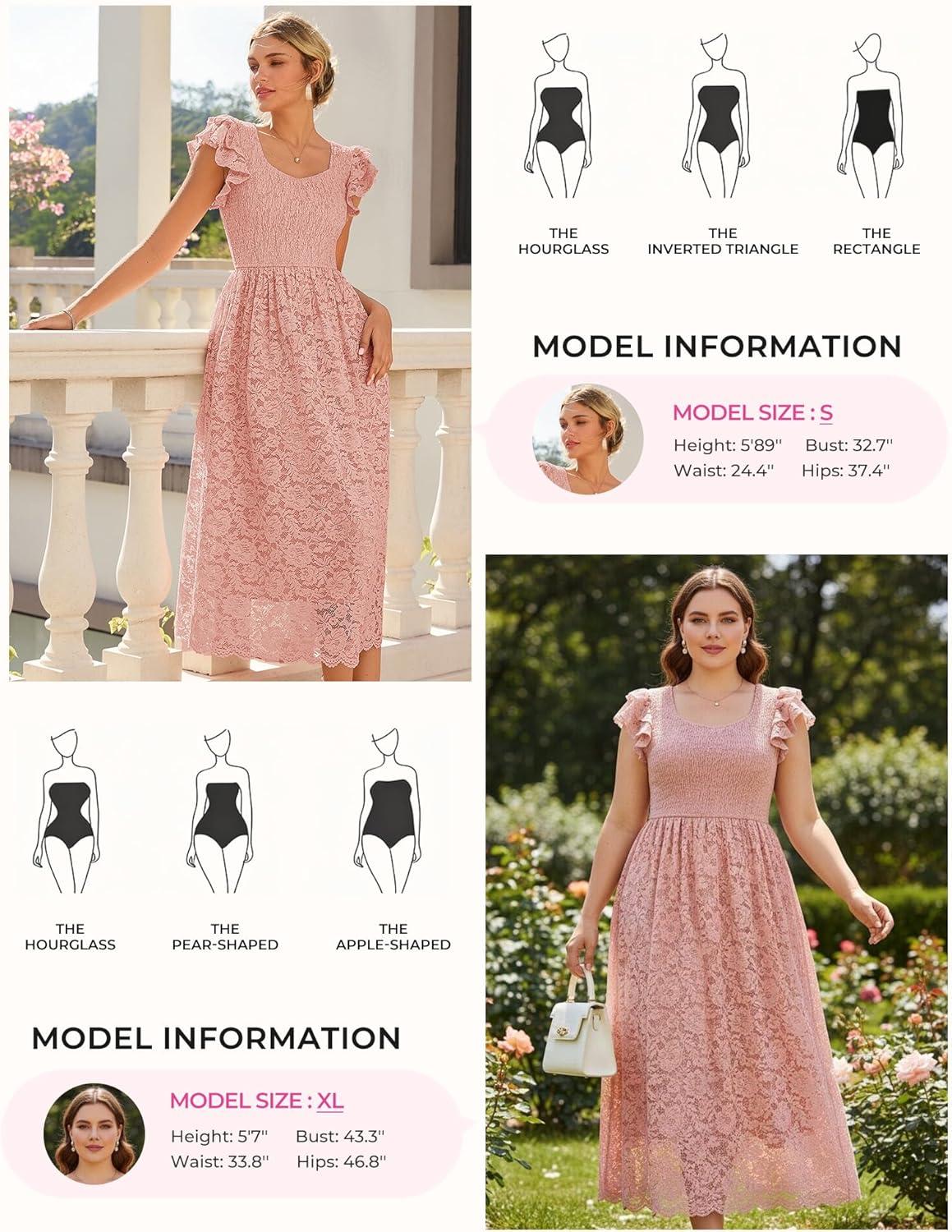 imageGRACE KARIN Womens Cocktail Party DressesLace Wedding Guest DressesV Neck Formal Midi DressPink
