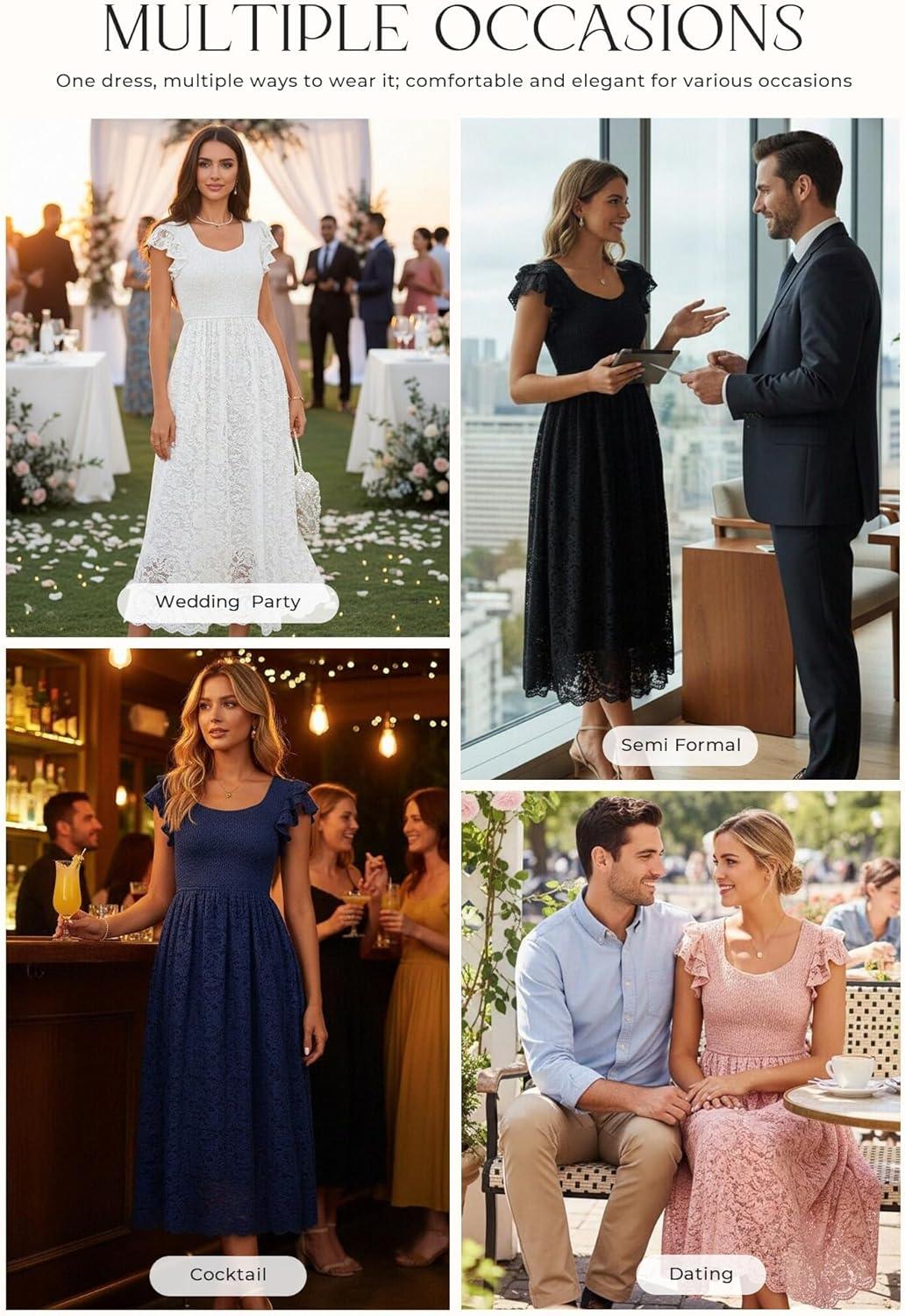 imageGRACE KARIN Womens Cocktail Party DressesLace Wedding Guest DressesV Neck Formal Midi DressPink
