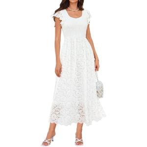 GRACE KARIN Women’s Cocktail Party Dresses,Lace Wedding Guest Dresses,V Neck Formal Midi Dress(White)
