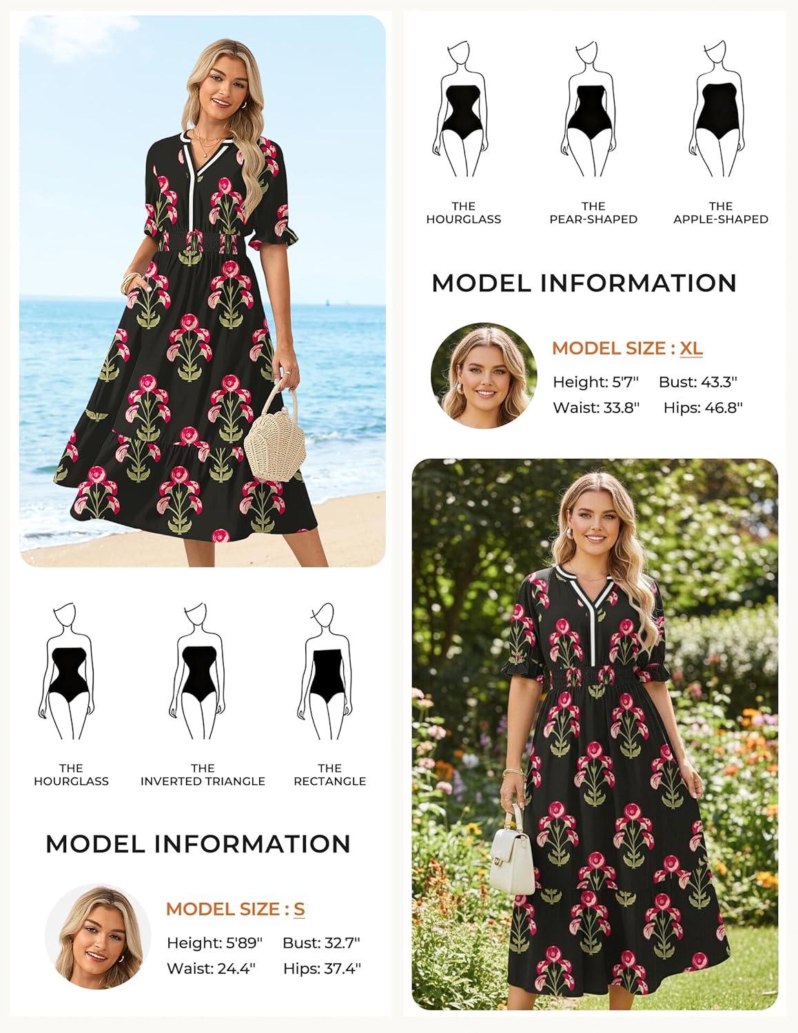 imageGRACE KARIN Womens Summer Floral Maxi Dress 2026 Casual Ruffle Short Sleeve Boho Dress A Line Flowy Dresses with PocketsBlack Red Flower
