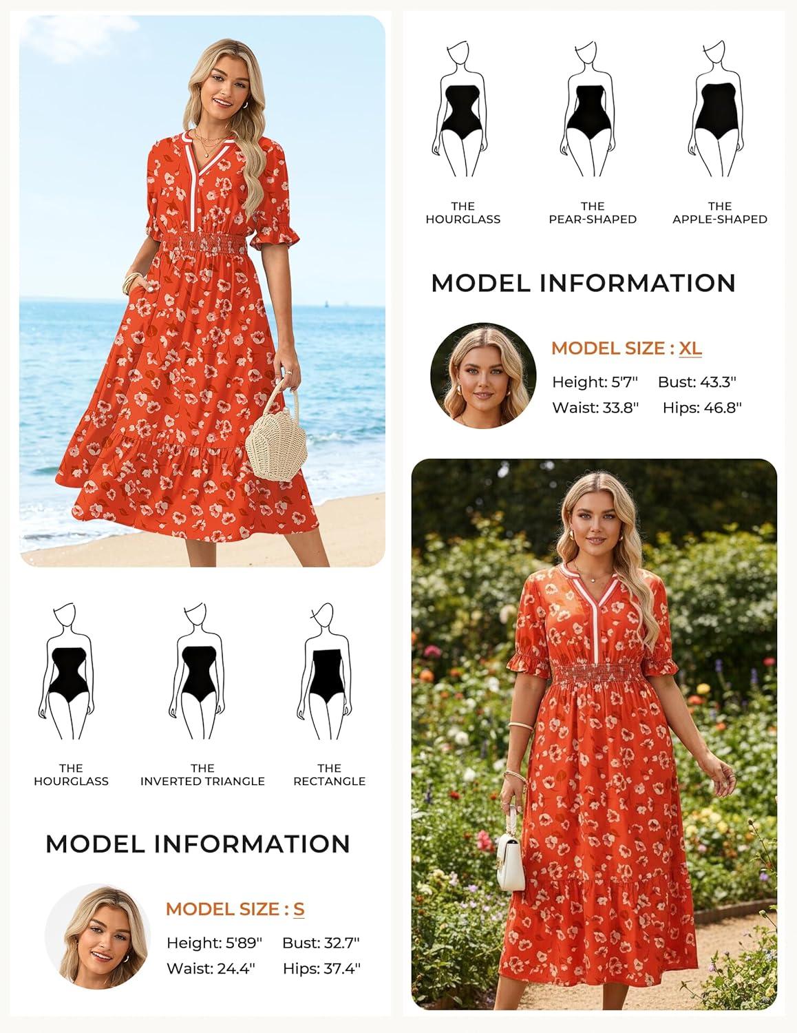 imageGRACE KARIN Womens Summer Floral Maxi Dress 2026 Casual Ruffle Short Sleeve Boho Dress A Line Flowy Dresses with PocketsOrange Flower