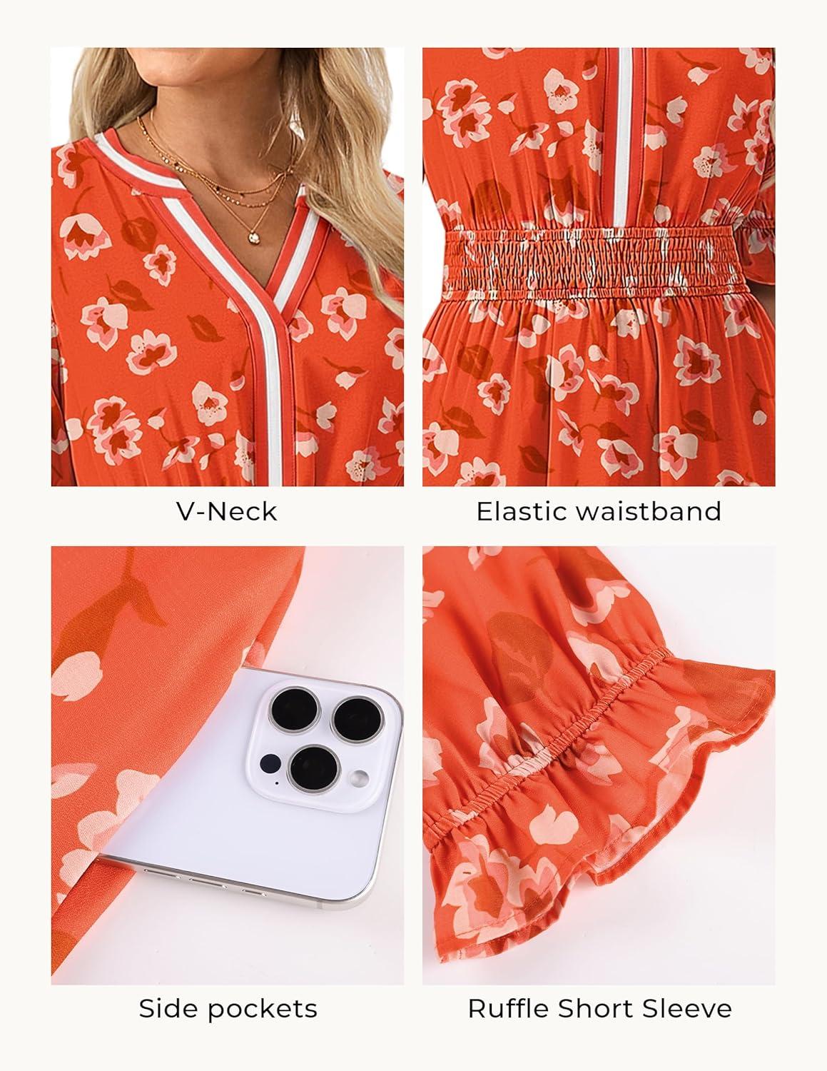 imageGRACE KARIN Womens Summer Floral Maxi Dress 2026 Casual Ruffle Short Sleeve Boho Dress A Line Flowy Dresses with PocketsOrange Flower