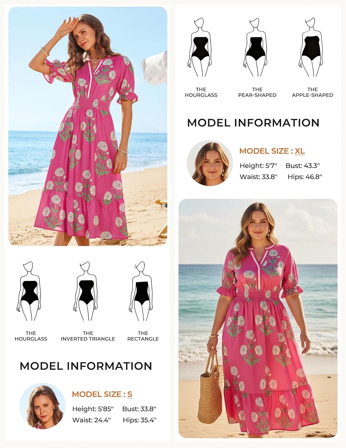 imageGRACE KARIN Womens Summer Floral Maxi Dress 2026 Casual Ruffle Short Sleeve Boho Dress A Line Flowy Dresses with PocketsPink Yellow Flower