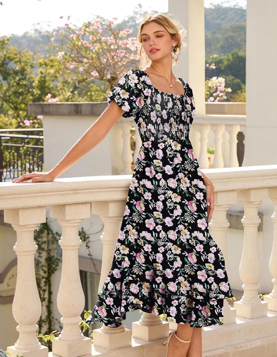 imageGRACE KARIN Womens Summer Floral Maxi Dress 2026 Flowy Wedding Guest Dress A Line Boho Dresses Fashion Clothing with PocketsBlack Pink Floral