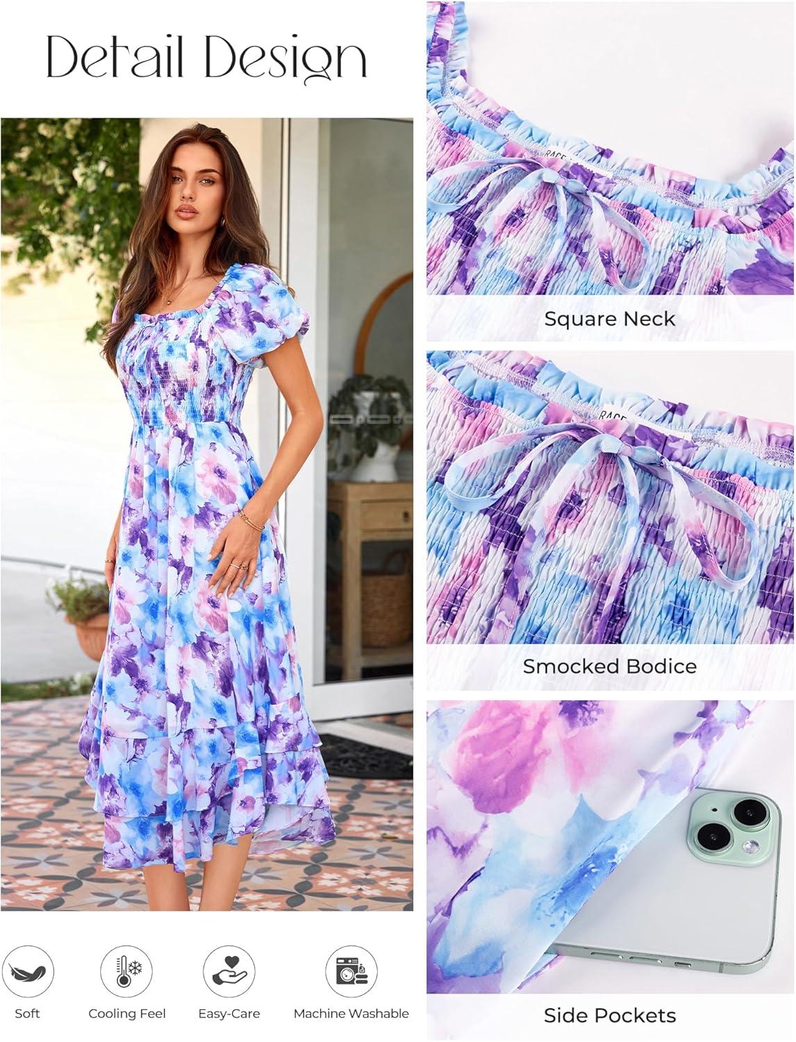 imageGRACE KARIN Womens Summer Floral Maxi Dress 2026 Flowy Wedding Guest Dress A Line Boho Dresses Fashion Clothing with PocketsBlue Purple Floral