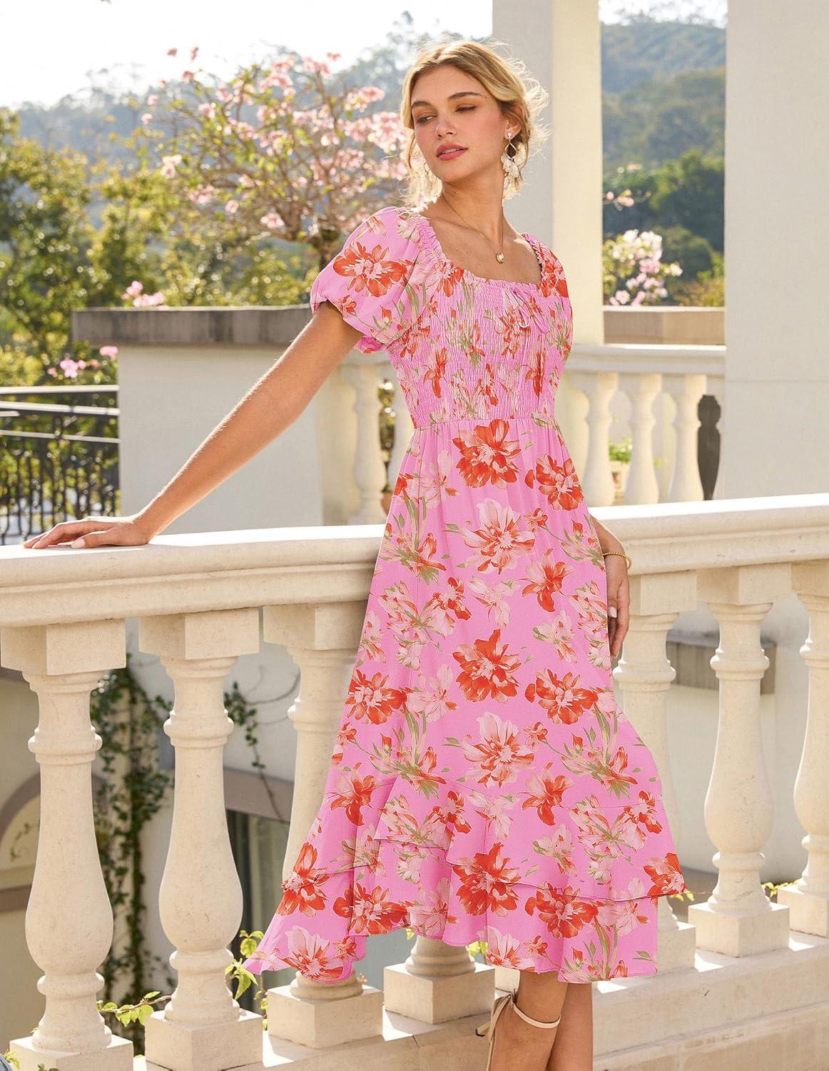 imageGRACE KARIN Womens Summer Floral Maxi Dress 2026 Flowy Wedding Guest Dress A Line Boho Dresses Fashion Clothing with PocketsPink Red Floral
