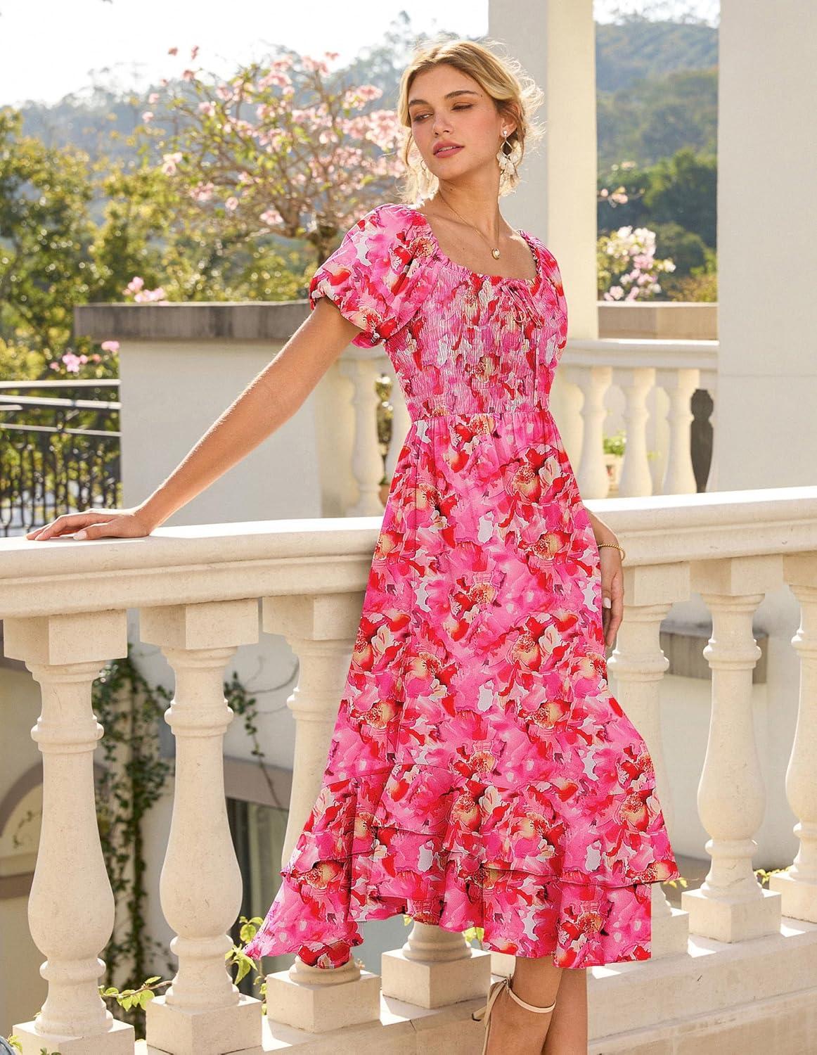 imageGRACE KARIN Womens Summer Floral Maxi Dress 2026 Flowy Wedding Guest Dress A Line Boho Dresses Fashion Clothing with PocketsRose Red Floral